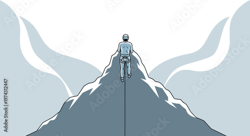 Adventurous Climber Reaching The Mountain Summit With A Rope