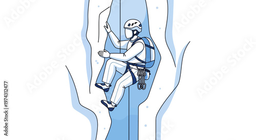 Adventuresome Individual Ascending An Ice Formation With Expertise And Safety Gear