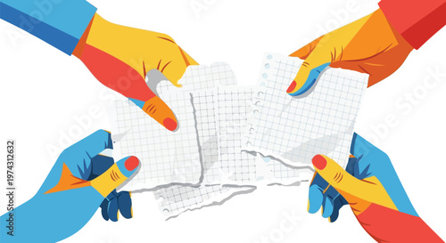 Flat vector group pulling apart grid note sheets