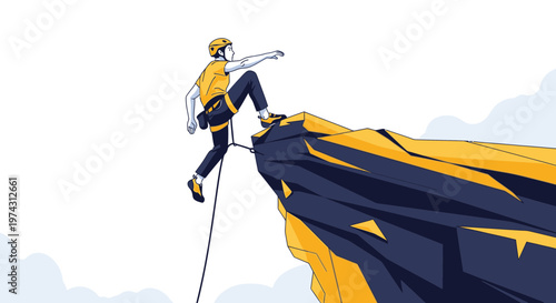 Adventurous Climber Ascending A Rugged Summit Edge
