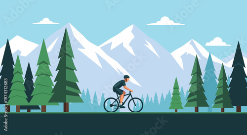 Adventure Awaits A Person Cycling Through Majestic Mountains And Evergreen Forests