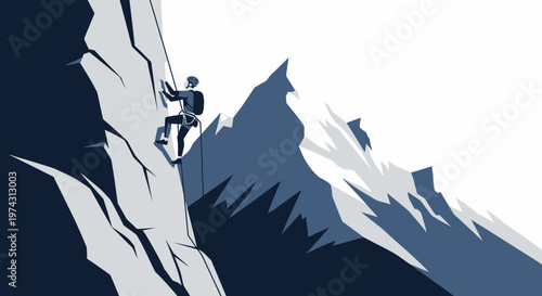 Adventurous Climber Ascends Majestic Mountain Peak