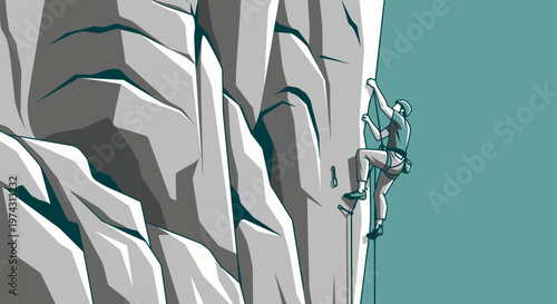 Adventurous Climber Ascends Sheer Rocky Summit Facing The Challenge