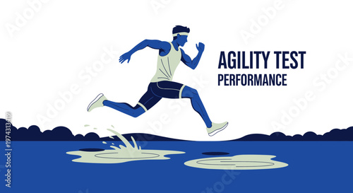 Agility Test Performance Dynamic Runner Over Water Obstacle