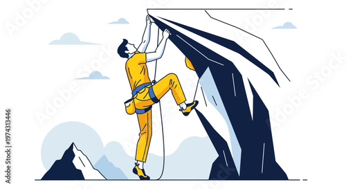 Adventurous Person Ascending Rocky Summit Outdoors Activity