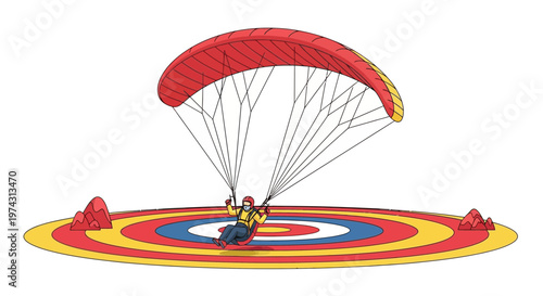 Adventurous Person Landing Paraglider On Colorful Target