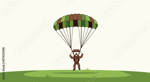 Adventurous Person Descending Safely With A Parachute In Outdoor Scenery