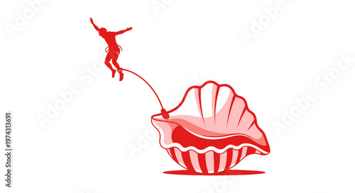Adventurous Silhouette Leaping Towards Treasure Shell