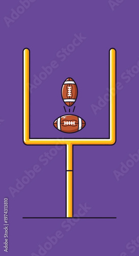 American Football Goal Post With Flying Balls Minimalist Graphic Art Illustration