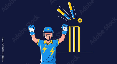 Animated Cricketer Celebrating A Wicket With Batsman Dismissed