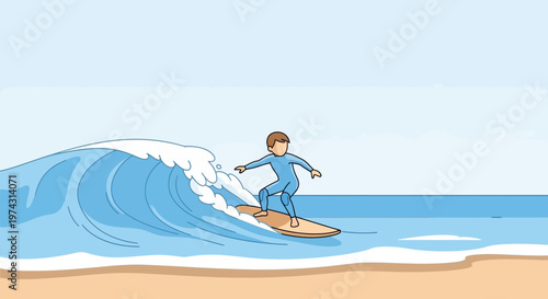 Animated Surfer Riding A Barrel Wave On A Sunny Day