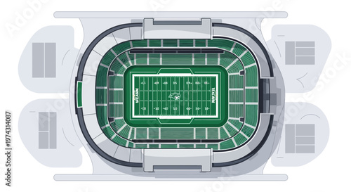 Aerial View Of A Sports Stadium Ready For Game Day Competition
