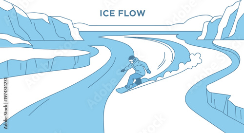 Arctic Adventure Snowboarder Navigating Glacial Ice Flow