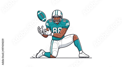 American Football Player In Action Catching A Ball