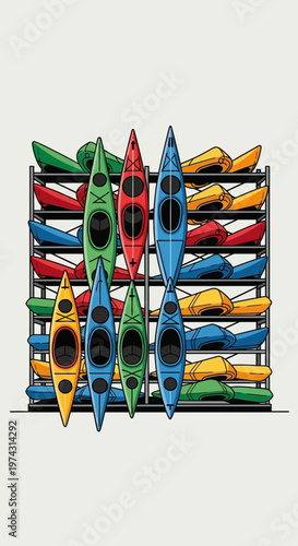 Array Of Kayaks Ready For Adventure And Exploration On Waterways