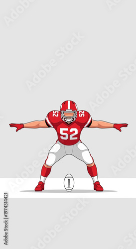 American Football Player Ready For Action On Field