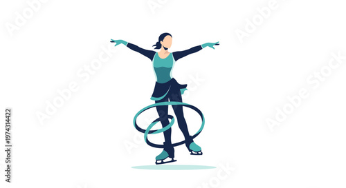 Artistic Ice Skater Performing With Ribbon Seamlessly Gliding On Ice