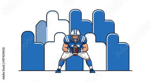 American Football Player Ready For Action Minimalist Design Blue Uniform