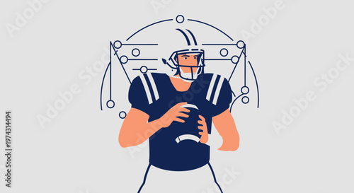 American Football Player With Strategic Play Diagram Illustration