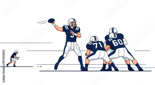 American Football Quarterback Throws A Pass To Receiver In A Dynamic Game Scene