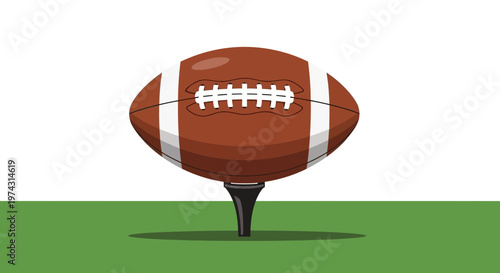 American Football Ready For Kickoff On A Tee Against White Background