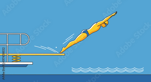 Athlete Leaping From Springboard Into Pool