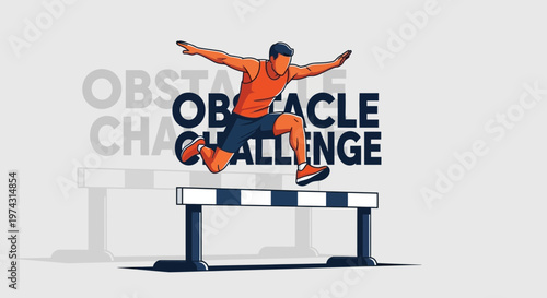 Athlete Leaping Over Hurdle During Obstacle Challenge Competition