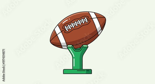 American Football Trophy Displayed on Vibrant Green Stand