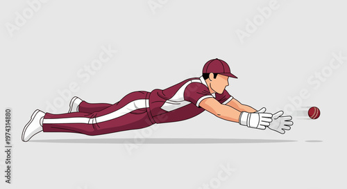 Athlete Lunging For A Cricket Ball In Dynamic Motion