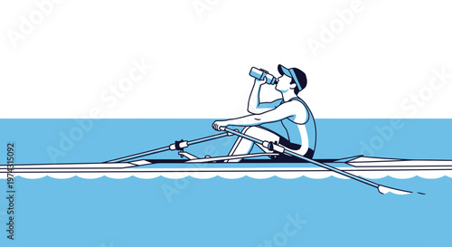 Athlete Quenches Thirst Mid-Rowing Session On Calm Waters