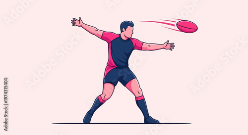 Athlete Throws Rugby Ball Dynamic Action Motion Graphic Art