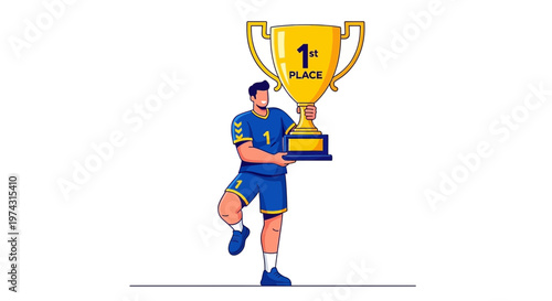 Athlete Celebrates First Place Victory Holding Grand Trophy