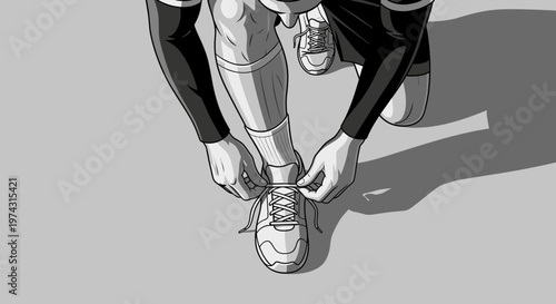 Athlete Tying Shoelaces Getting Ready For A Sporting Event