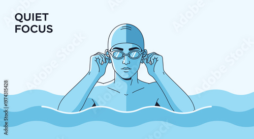 Athlete Concentrating Before Swim In Blue Water