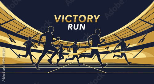Athletes Sprinting To Victory Across A Golden Finish Line At The Stadium