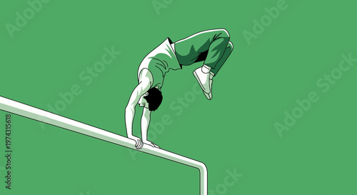 Athletic Acrobat Demonstrating Balance And Strength On Parallel Bars