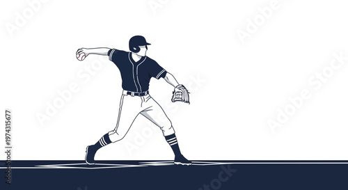 Athletic Baseball Pitcher Illustration In Dynamic Action Pose