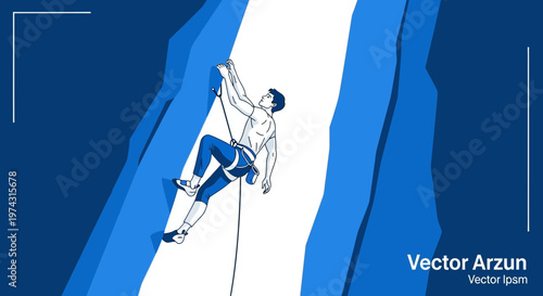 Athletic Ascent Of A Climber Scaling A Vertical Rock Face
