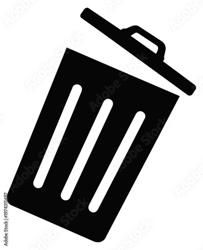 Open Trash Can Silhouette Icon for Garbage and Waste Management, Transparent Background