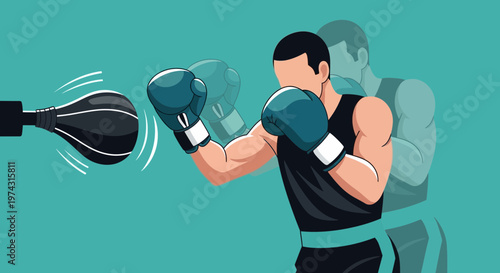 Athletic Boxer Training With Speed Bag Dynamic Punching Exercise Motion Graphic