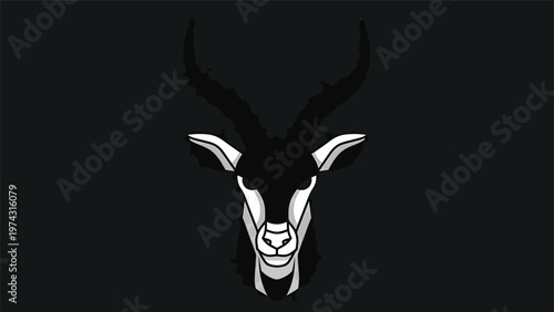 Elegant Black and White Impala Head Silhouette Against Dark Background.