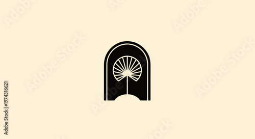 Elegant Black and White Palm Tree Logo Design on Cream Background.