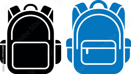Contrasting backpack designs in black and blue with visible straps and compartments