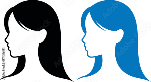 Contrast of two silhouettes with differing hair colors in profile view