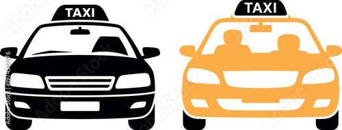 Two taxis of different colors in a side-by-side comparison illustration
