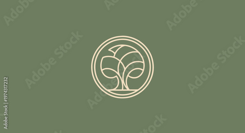 Elegant Minimalist Tree Logo Design on Green Background.