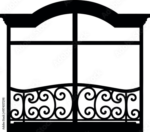 Elegant wrought iron balcony railing with decorative arch design at the top