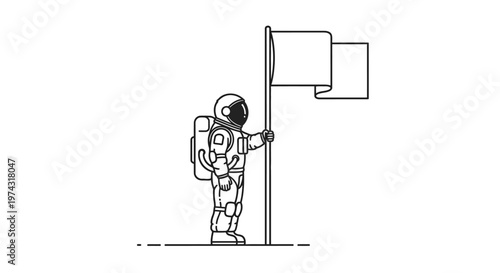 Astronaut holding a flag in space.