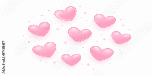 A seamless pink hearts background pattern featuring romantic vector shapes and red love symbols for a Valentine's Day holiday card design illustration