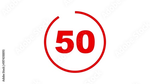 Circle countdown timer one minute animation from 55 to 0 second animation with alpha channel, 55 second countdown timer, Countdown video on black background.
